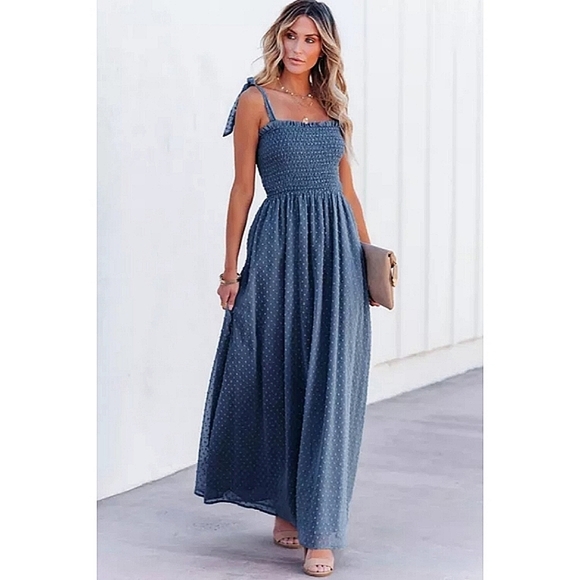 LAST ONE! Plus Size CORA Blue Swiss Dot Maxi Dress - Picture 2 of 7